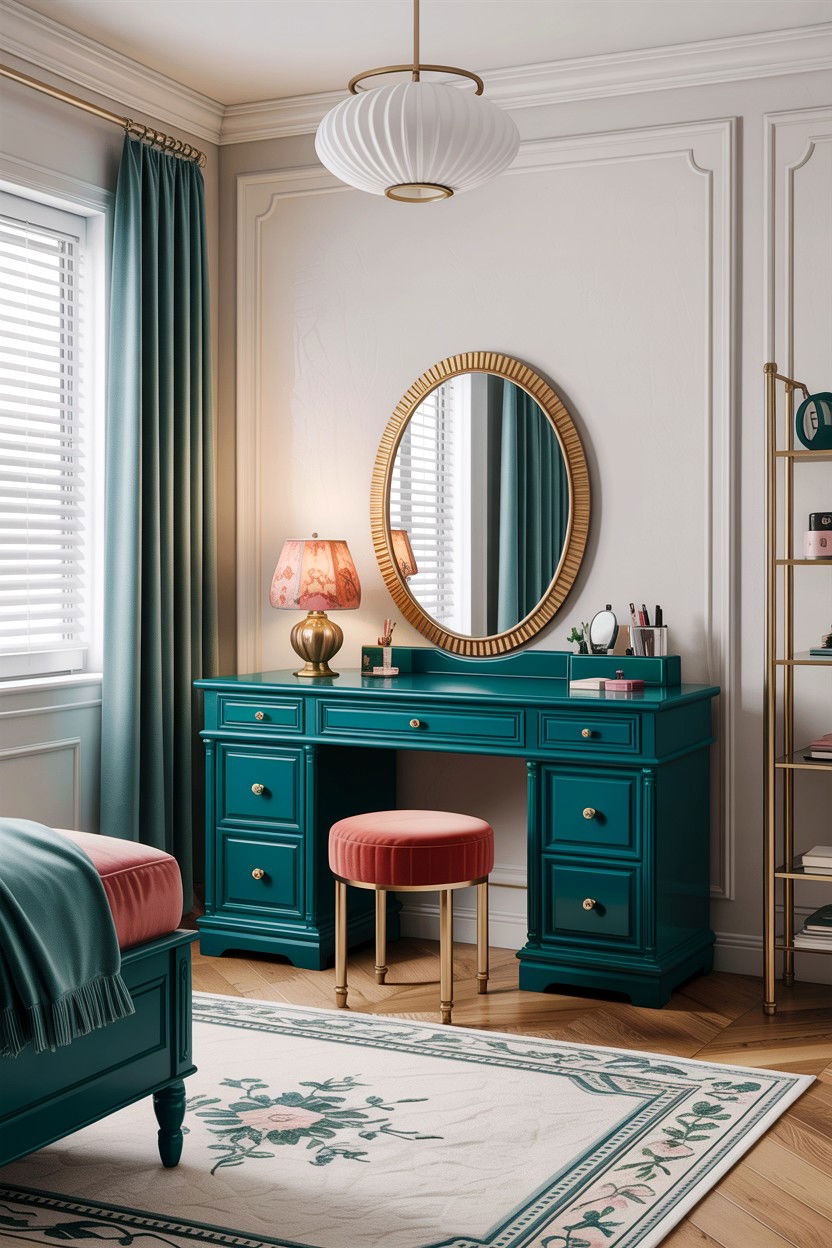 Teal Vanity Table - 30 traditional teal bedroom ideas