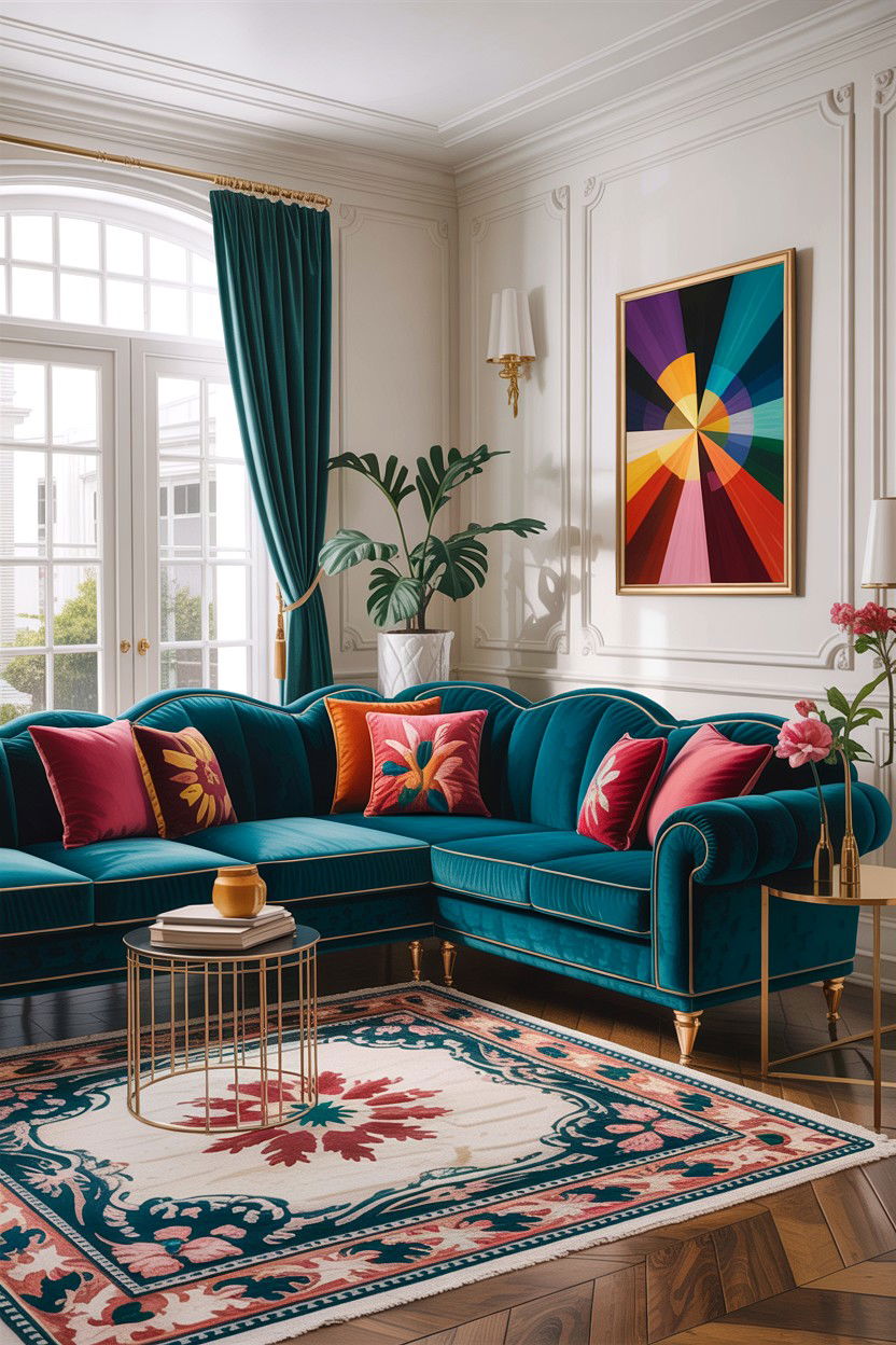 Teal Velvet Sectional Sofa - 30 living room corner sofa ideas