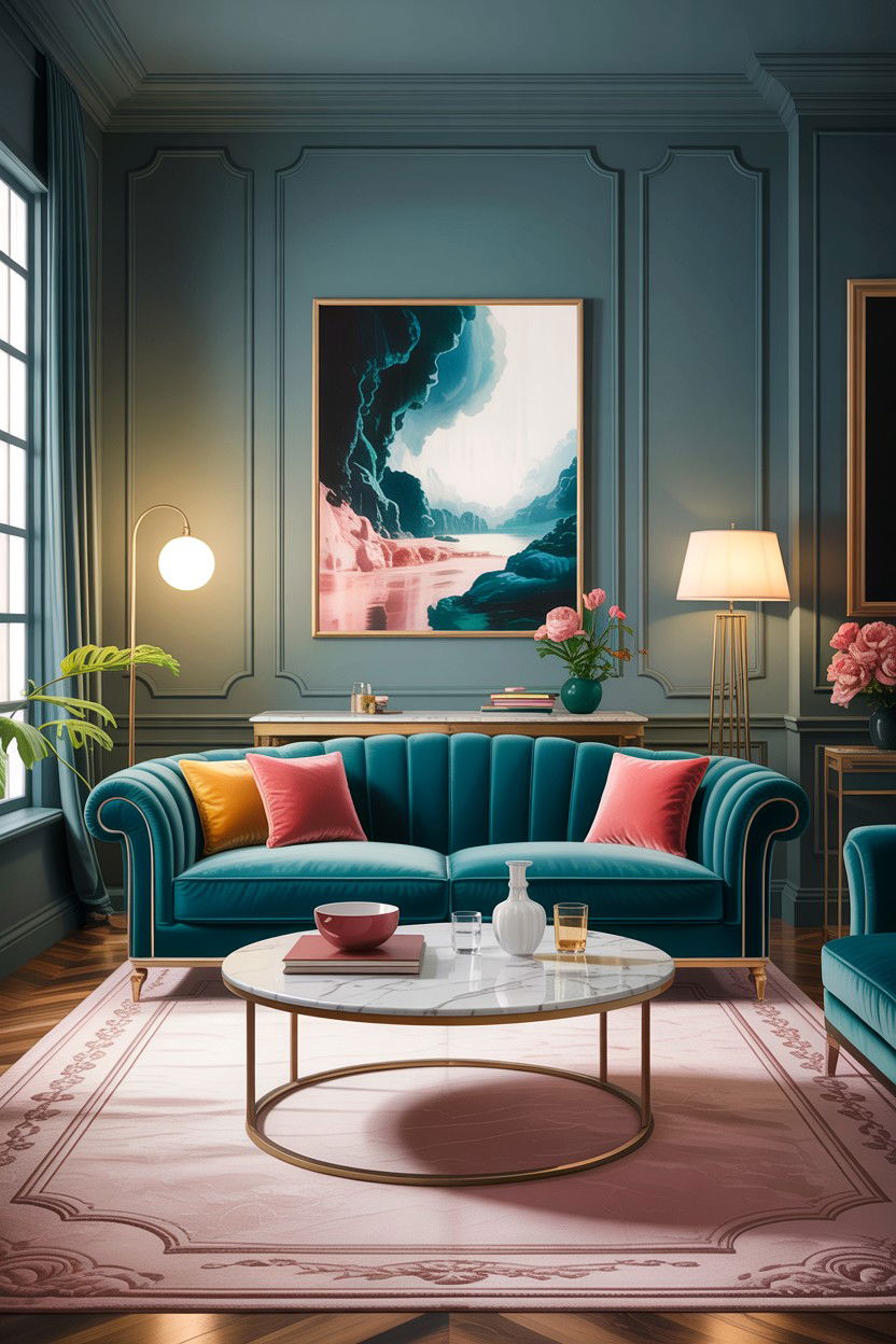 Teal Velvet Sofa - 30 teal living room decor ideas