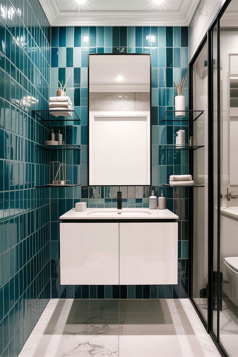 Teal Vertical Stack Tile White Grout - 30 contrasting grout bathroom ideas