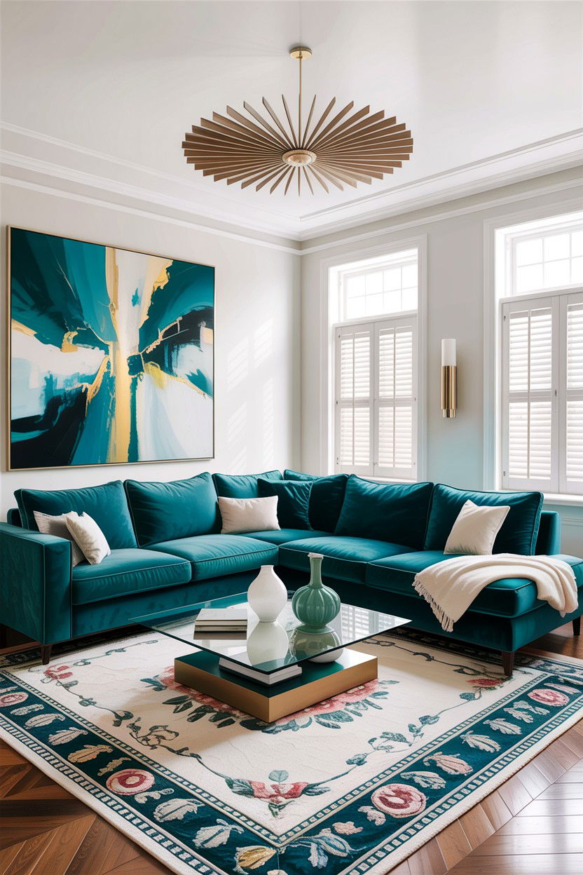 Teal White Contemporary Living Room - 30 teal and white living room ideas