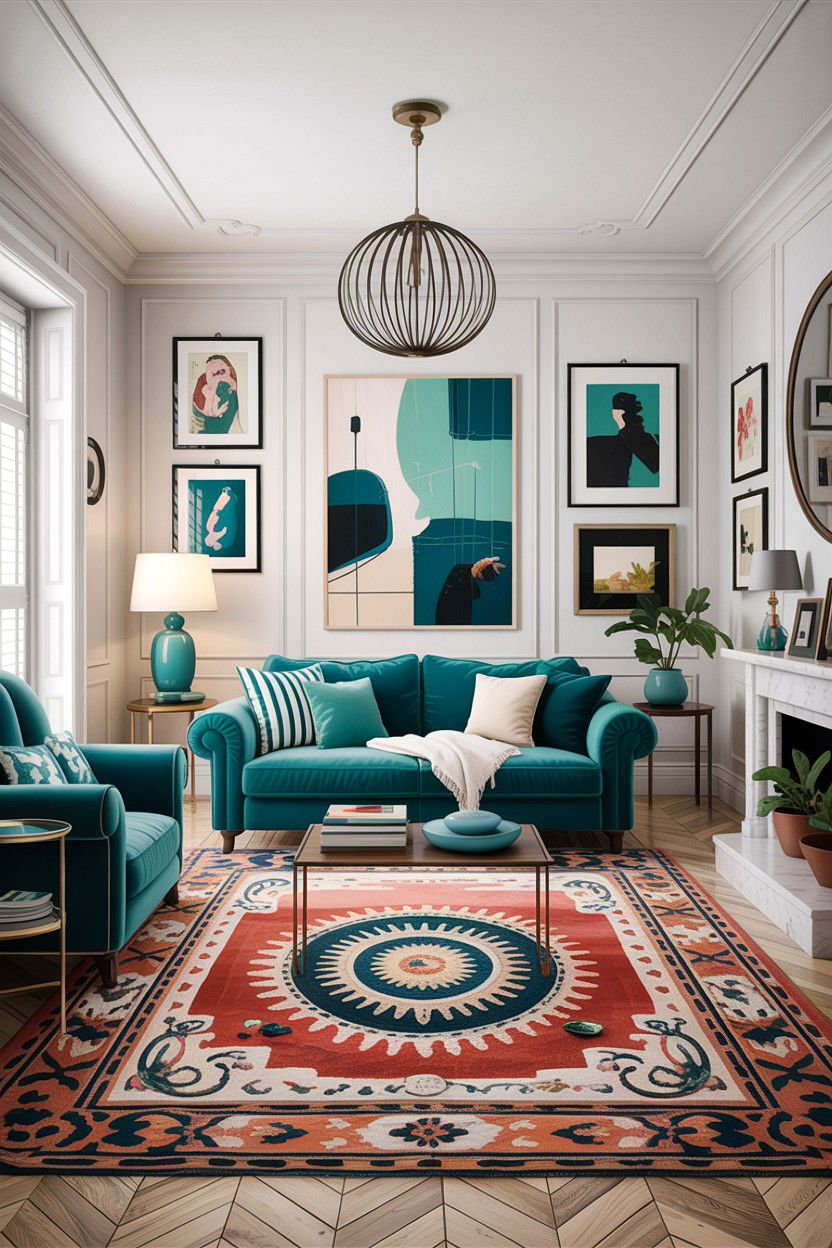 Teal White Eclectic Living Room - 30 teal and white living room ideas