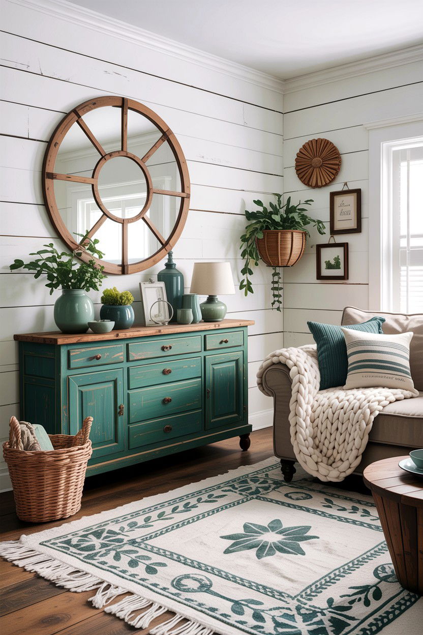 Teal White Farmhouse Living Room - 30 teal and white living room ideas