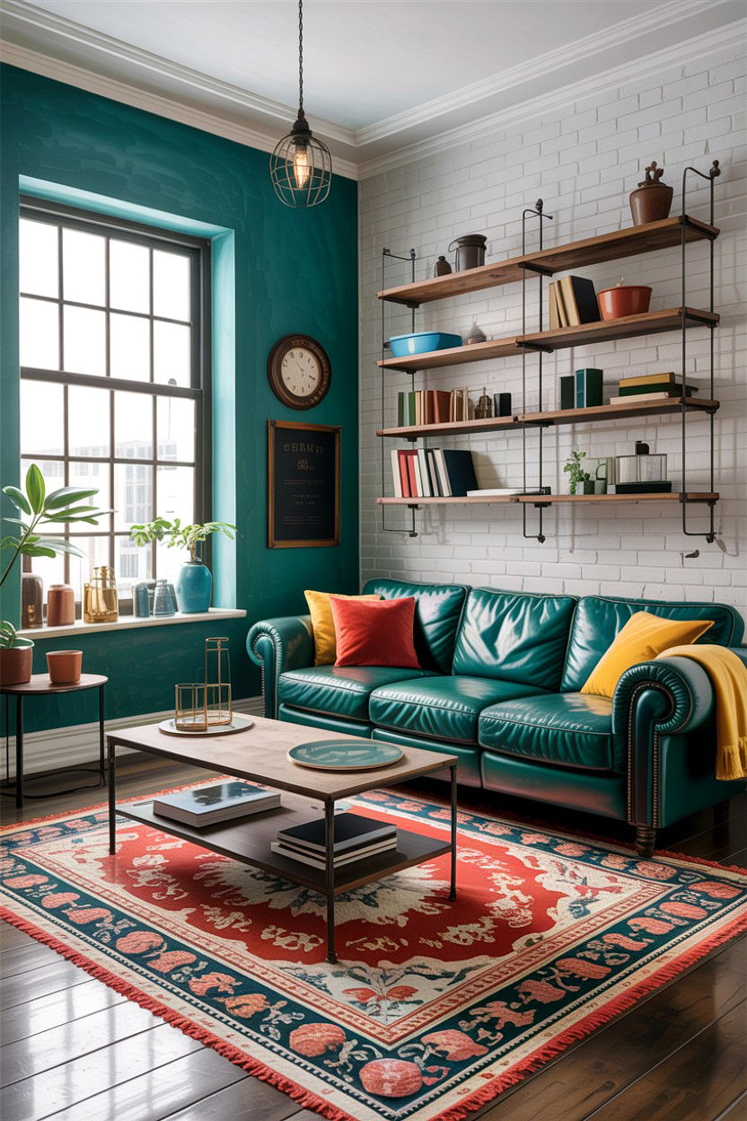 Teal White Industrial Living Room - 30 teal and white living room ideas