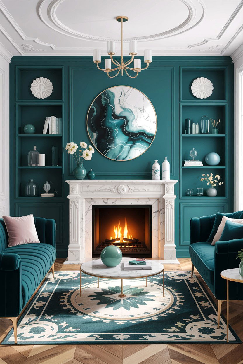 Teal White Marble Living Room - 30 teal and white living room ideas