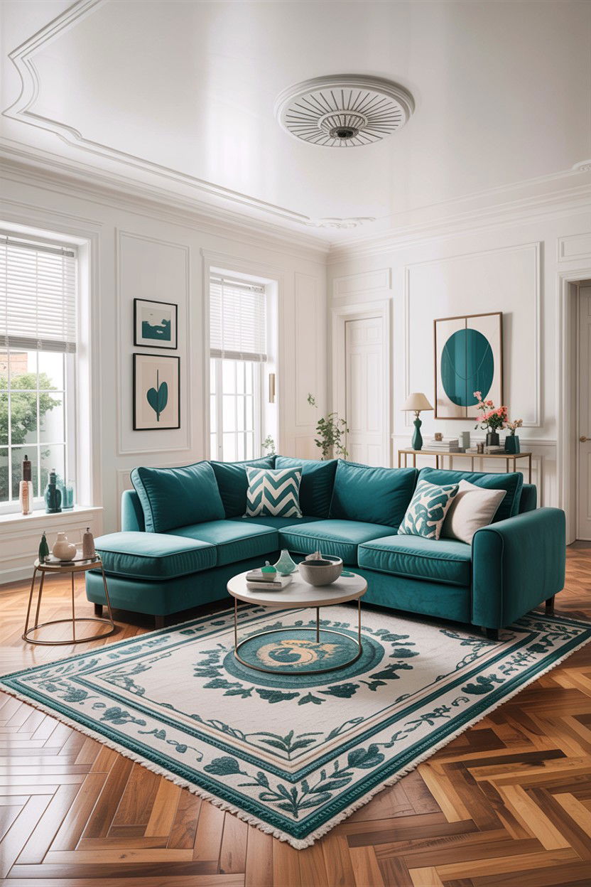 Teal White Open Concept Living Room - 30 teal and white living room ideas
