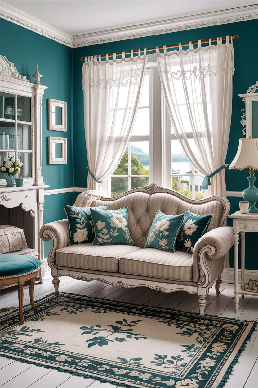 Teal White Shabby Chic Living Room - 30 teal and white living room ideas