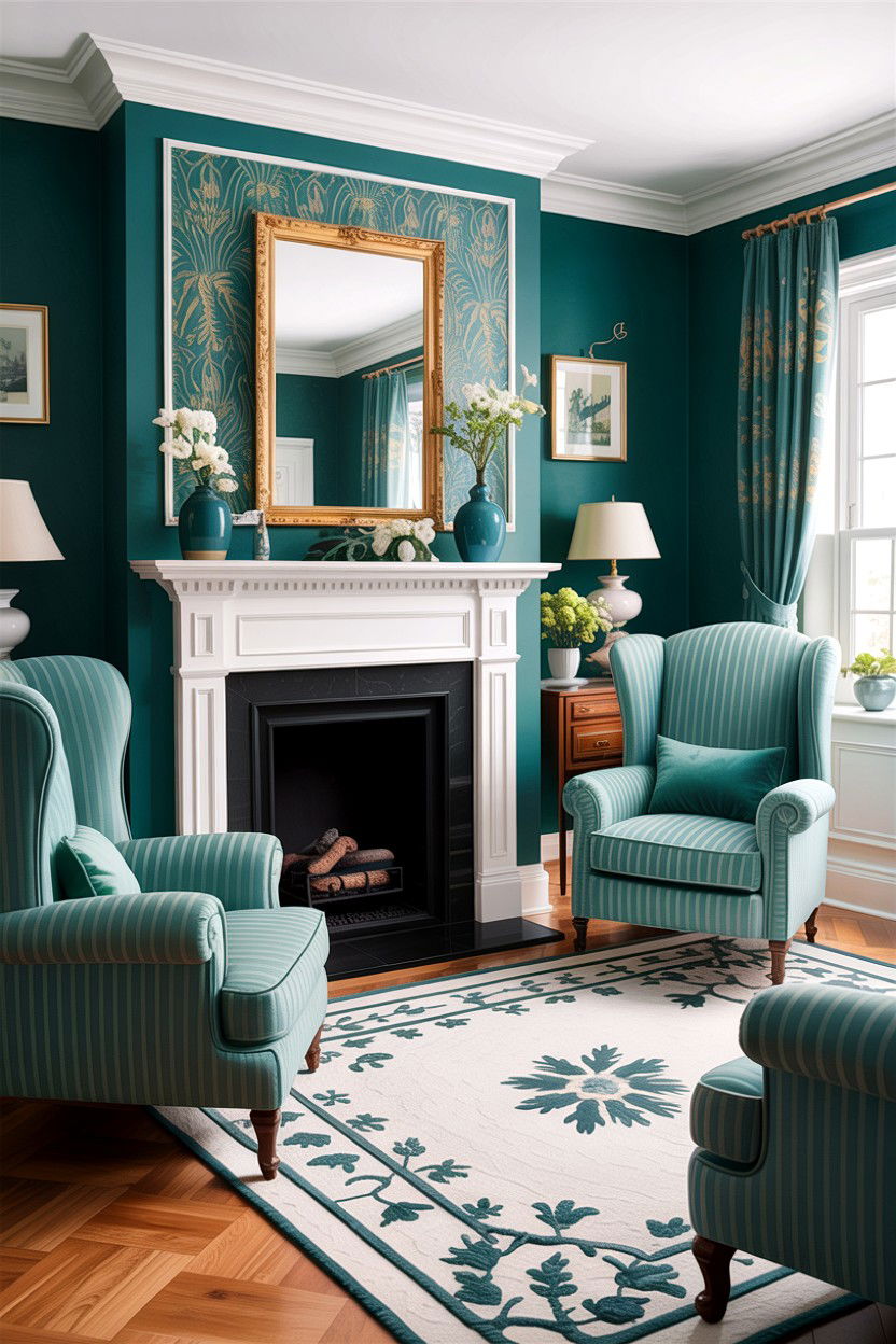 Teal White Traditional Living Room - 30 teal and white living room ideas