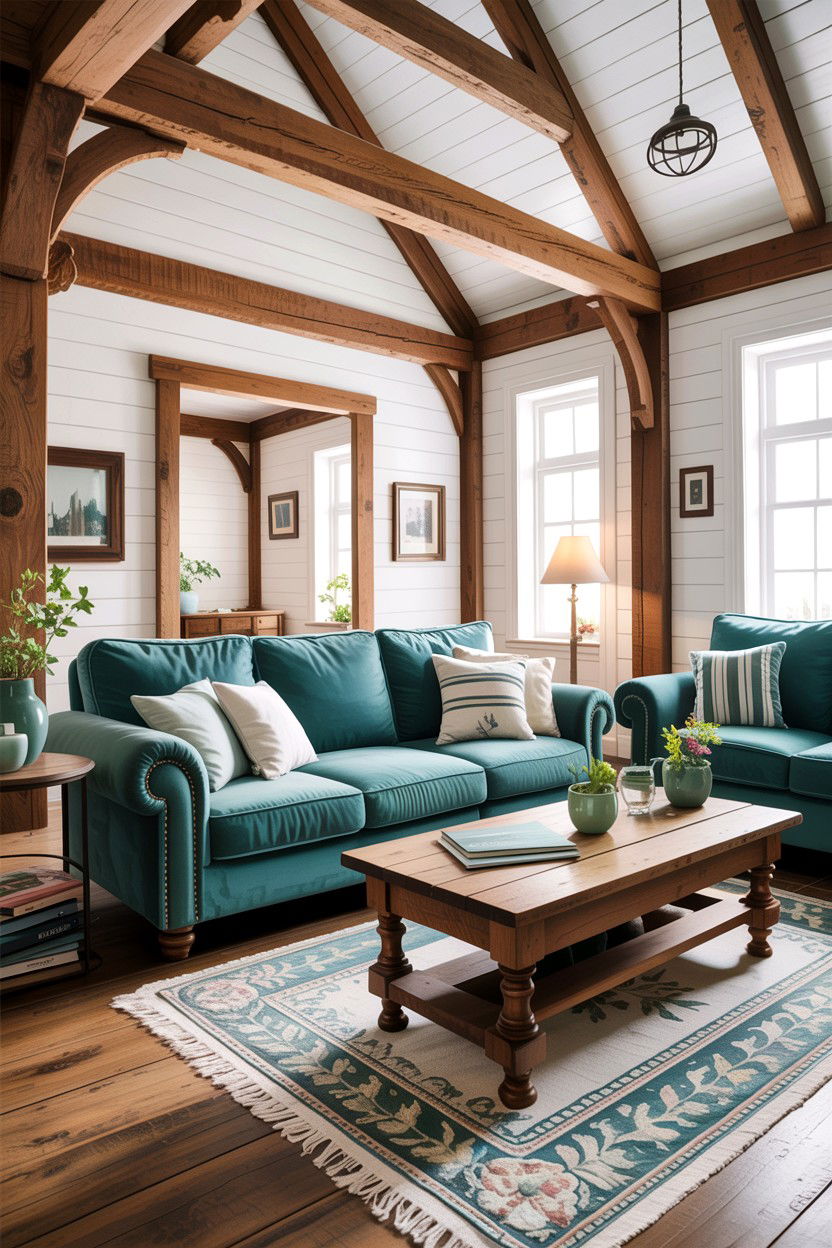 Teal White Wood Living Room - 30 teal and white living room ideas