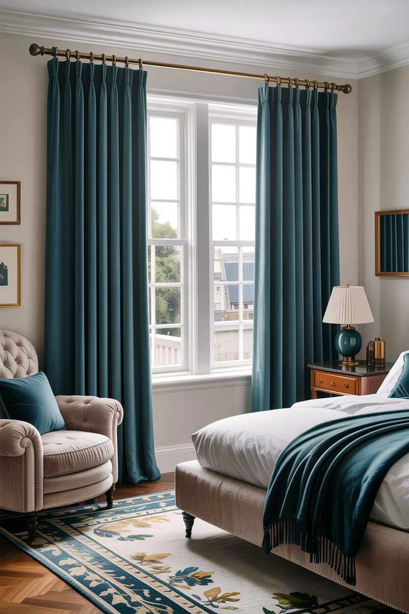 Teal Window Curtains - 30 traditional teal bedroom ideas