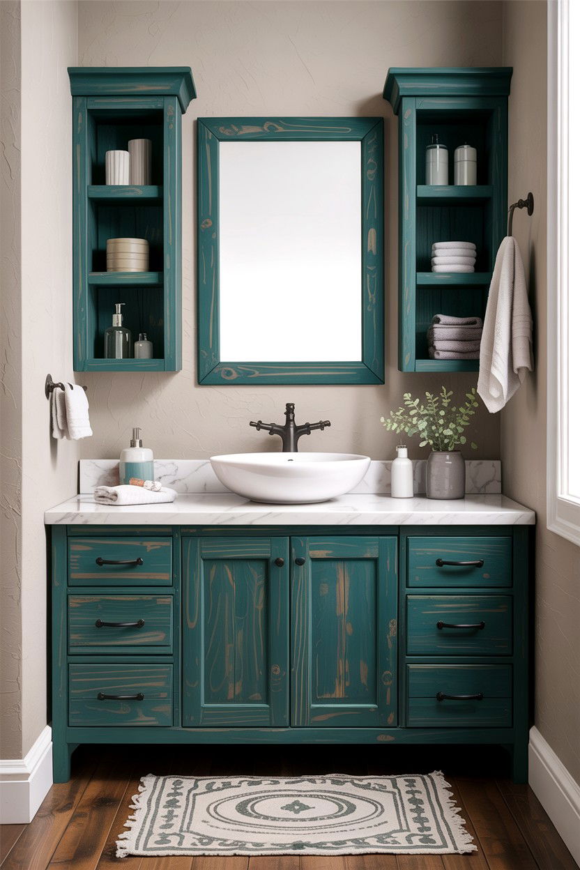 Teal Wood Vanity - 30 teal bathroom decor ideas