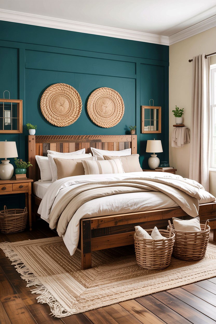 Teal accent wall bedroom - 30 rustic teal bedroom ideas