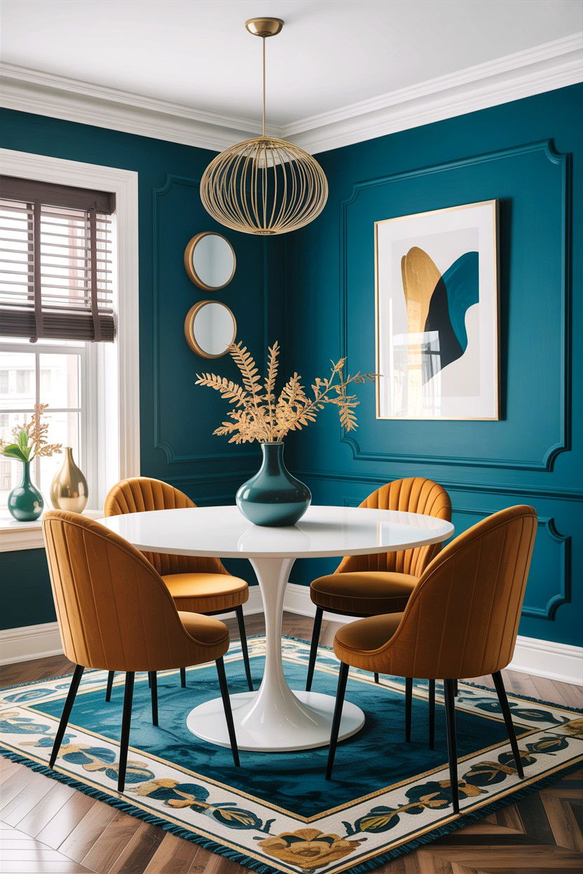 Teal accent wall dining room - 30 teal and white dining room ideas