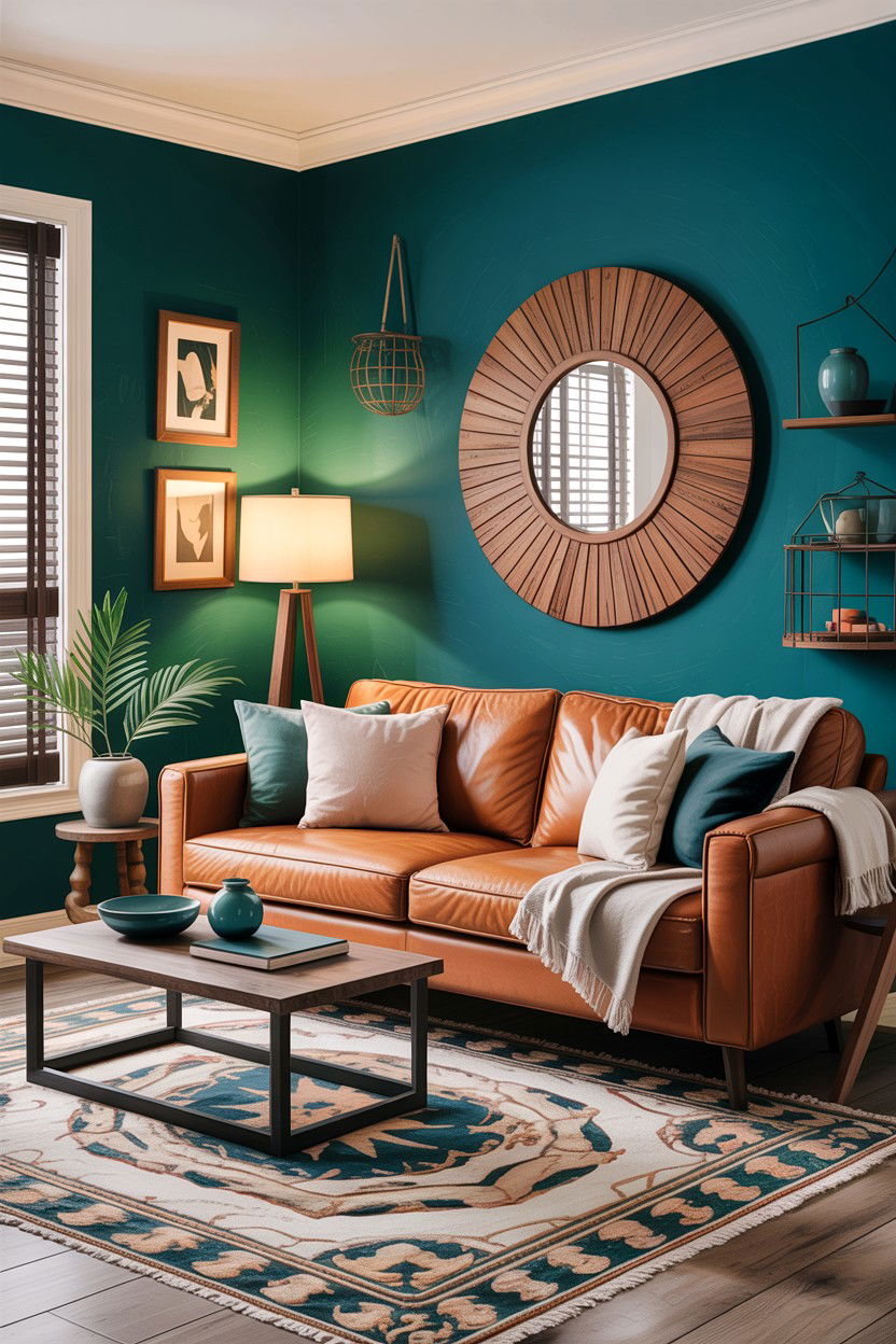Teal accent wall living room - 30 rustic teal living room ideas