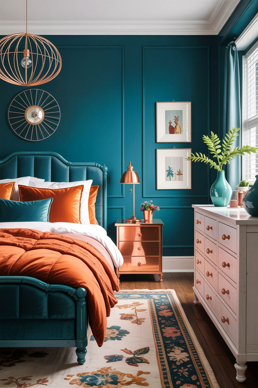Teal and Copper Bedroom - 30 teal bedroom design ideas