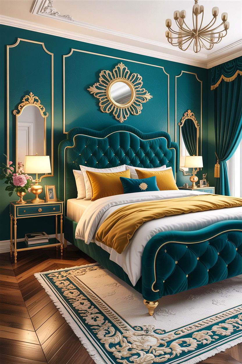 Teal and Gold Bedroom - 30 teal bedroom design ideas