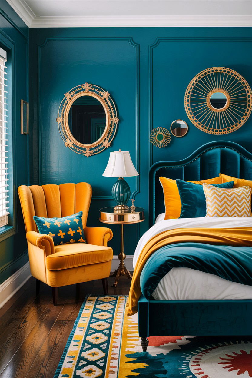 Teal and Mustard Bedroom - 30 teal bedroom design ideas