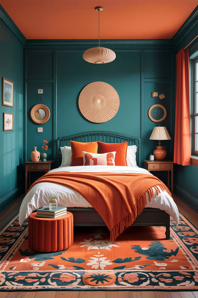 Teal and Orange Bedroom - 30 teal bedroom design ideas