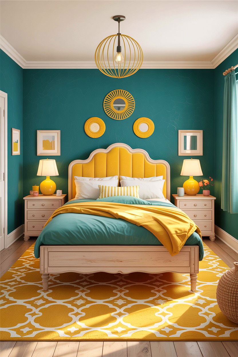 Teal and Yellow Bedroom - 30 teal bedroom design ideas