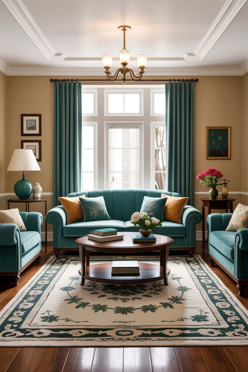 Teal and beige living room - 30 traditional teal living room ideas