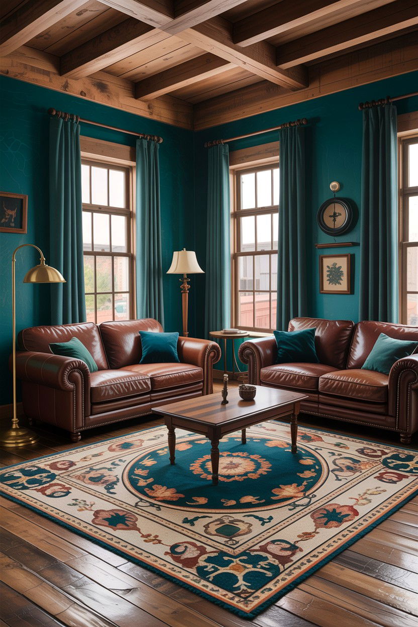 Teal and brown rustic interior - 30 rustic teal living room ideas