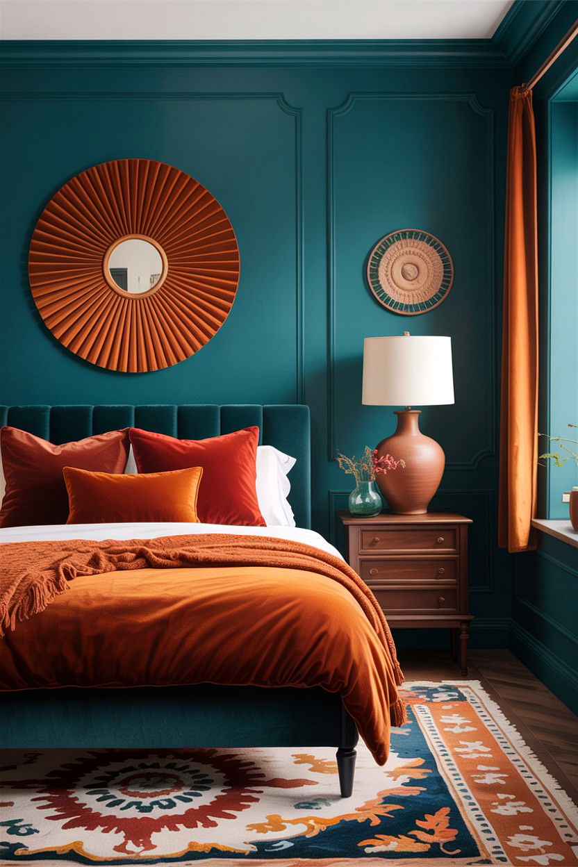 Teal and burnt orange bedroom - 30 teal bedroom decor ideas