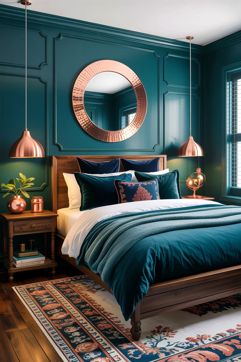 Teal and copper bedroom - 30 rustic teal bedroom ideas