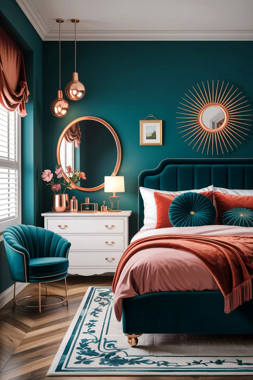 Teal and copper bedroom - 30 teal bedroom decor ideas