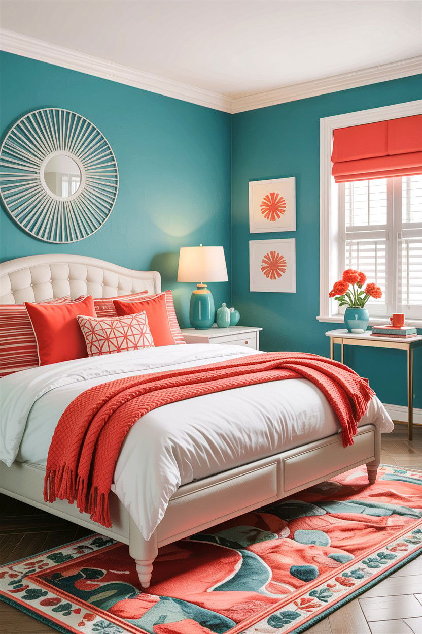 Teal and coral bedroom - 30 teal bedroom decor ideas