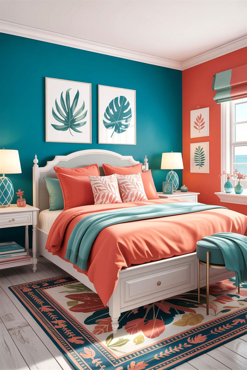 Teal and coral bedroom - 30 bedroom color schemes