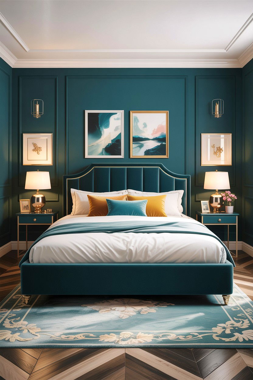 Teal and gold bedroom - 30 teal bedroom decor ideas