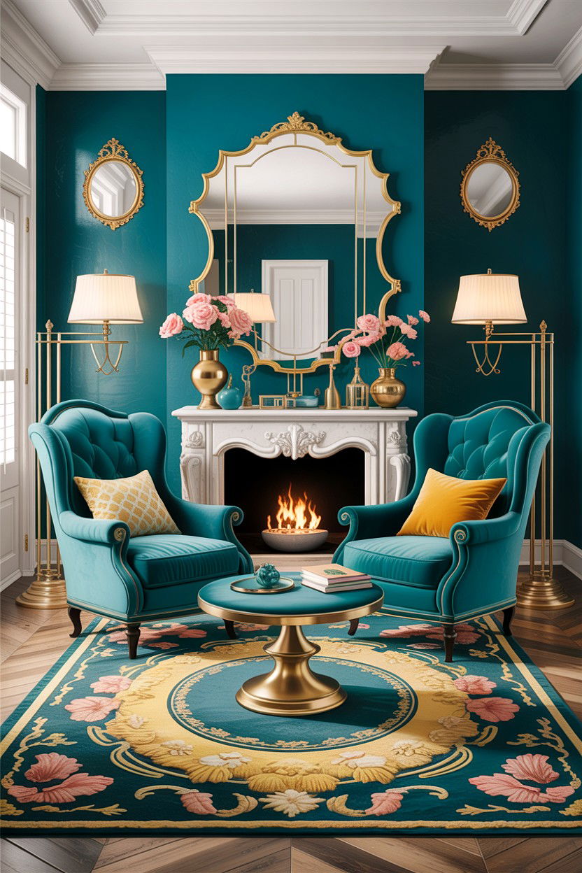 Teal and gold living room - 30 traditional teal living room ideas