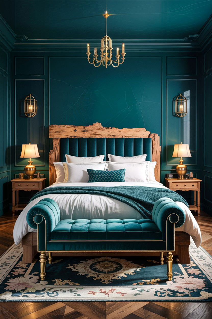 Teal and gold rustic bedroom - 30 rustic teal bedroom ideas