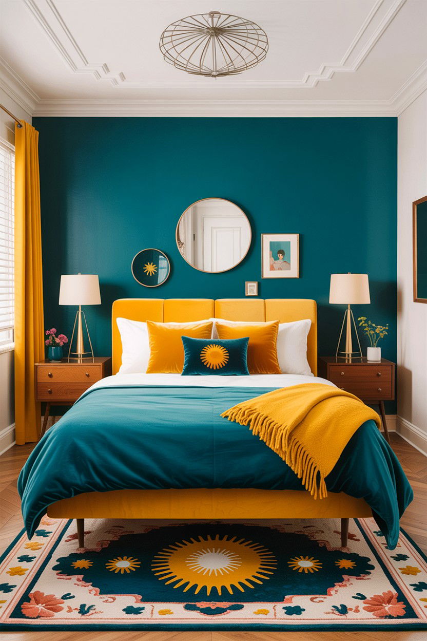 Teal and mustard yellow bedroom - 30 teal bedroom decor ideas