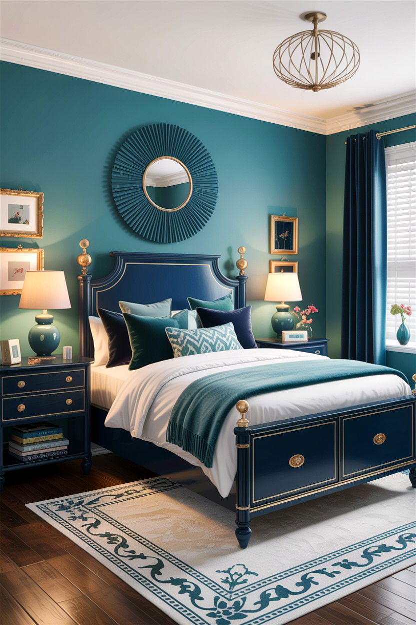 Teal and navy bedroom - 30 teal bedroom decor ideas
