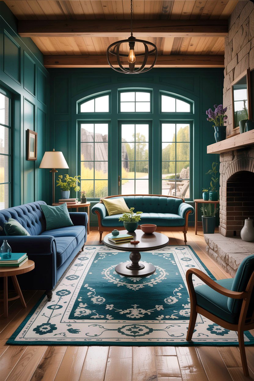 Teal and navy rustic lounge - 30 rustic teal living room ideas