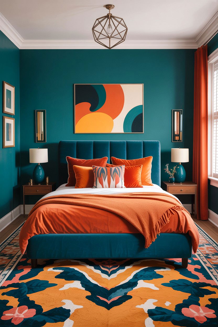 Teal and orange bedroom - 30 colorful bedroom ideas
