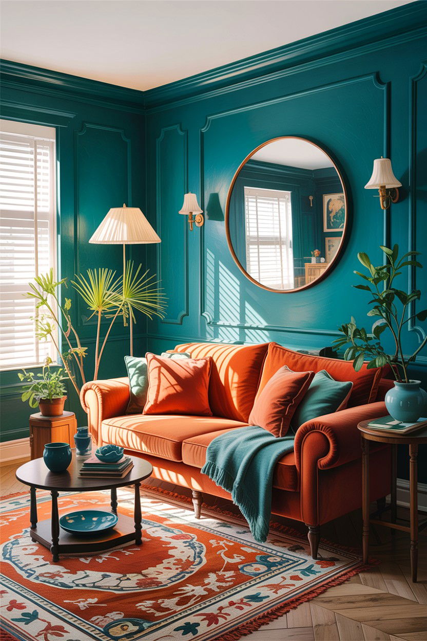 Teal and orange living room - 30 traditional teal living room ideas