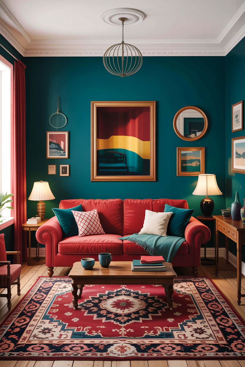 Teal and red living room - 30 traditional teal living room ideas