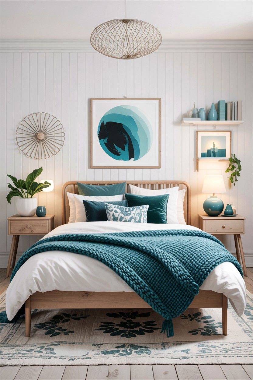 Teal and white Scandinavian bedroom - 30 teal and white bedroom ideas