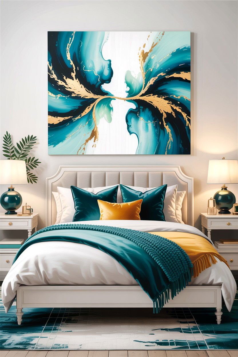 Teal and white abstract art - 30 teal and white bedroom ideas