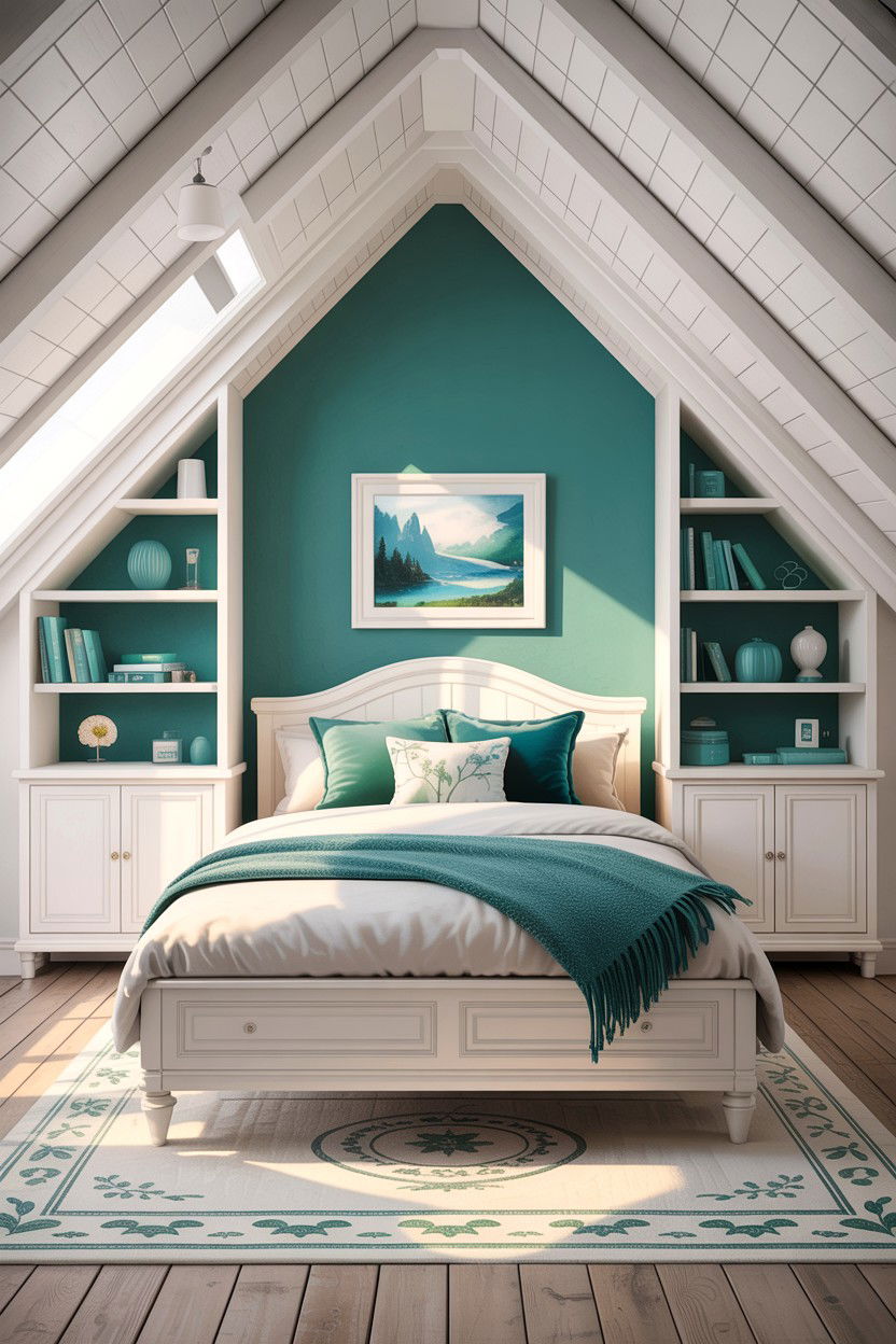 Teal and white attic bedroom - 30 teal and white bedroom ideas