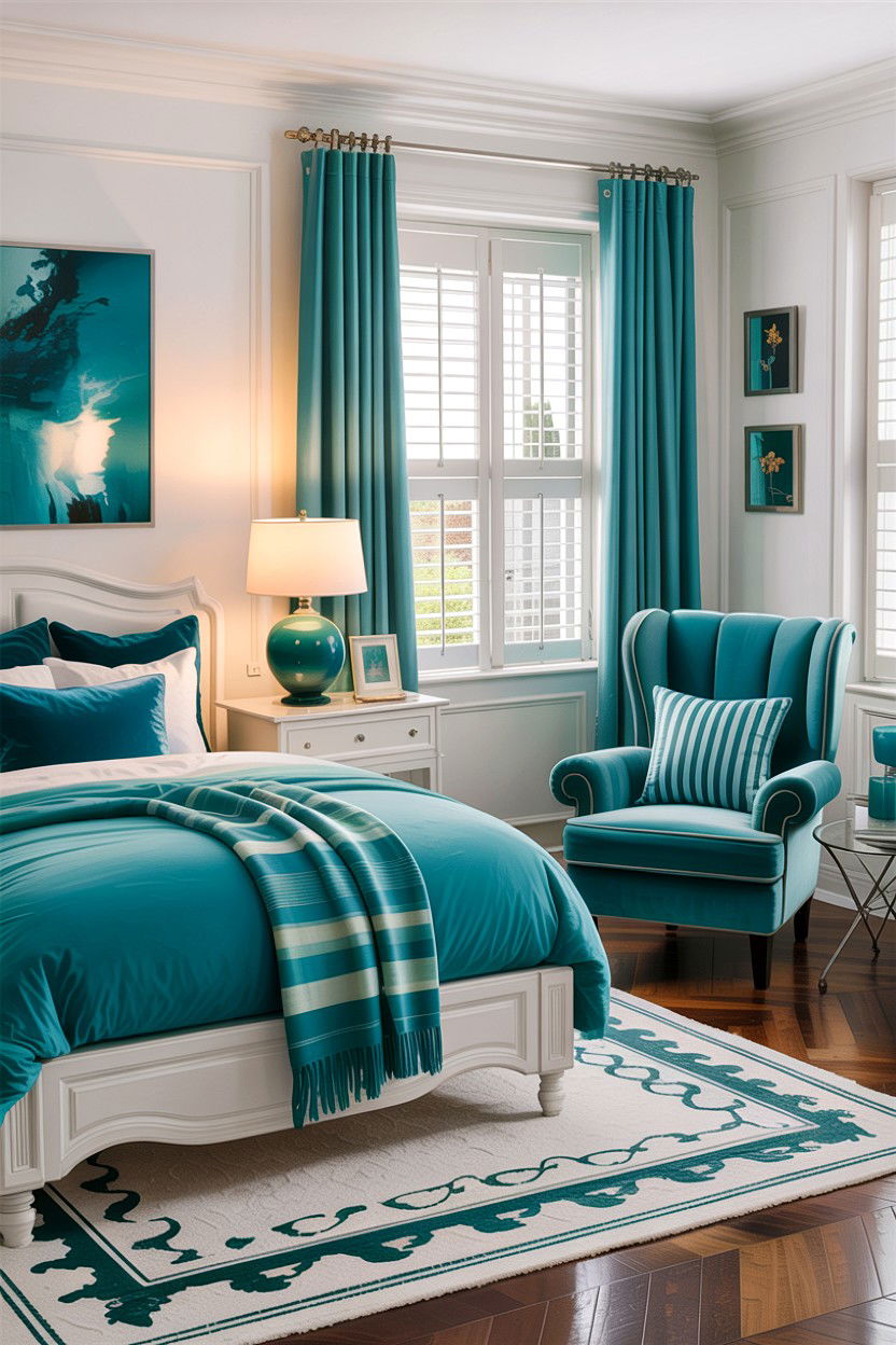 Teal and white bedroom decor - 30 green and white bedroom ideas