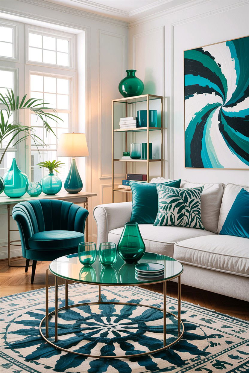 Teal and white decor - 30 blue and white living room ideas