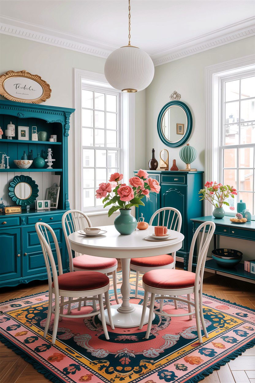 Teal and white eclectic dining room - 30 teal and white dining room ideas