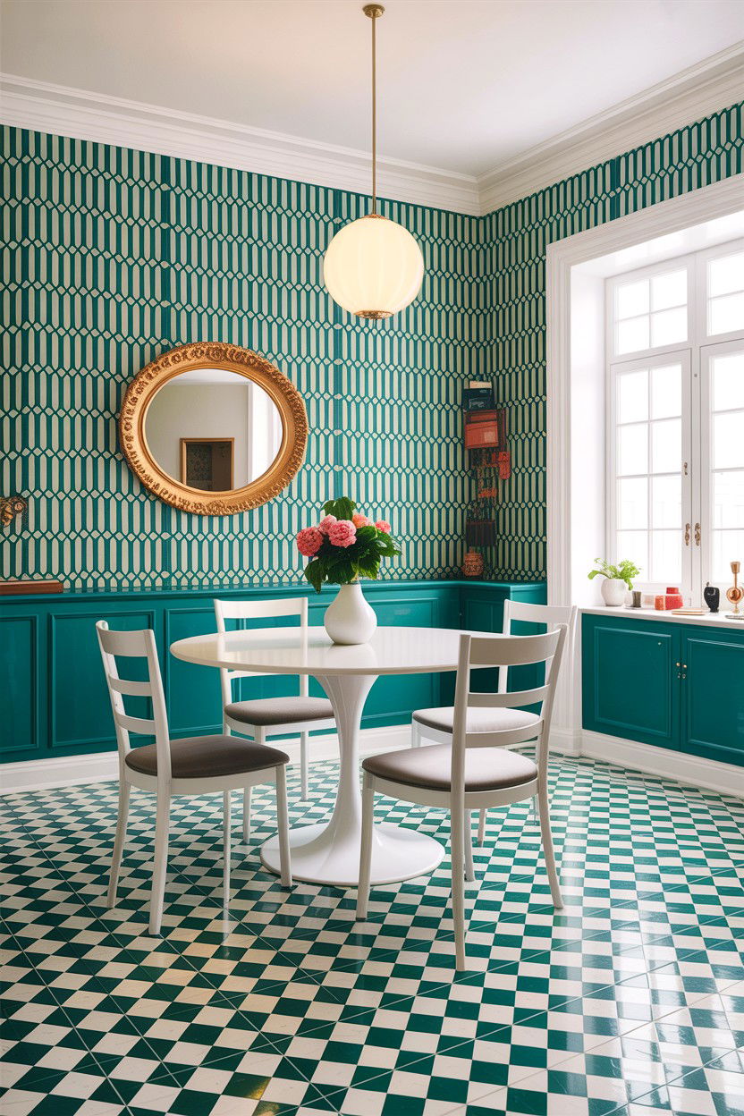 Teal and white geometric dining room - 30 teal and white dining room ideas