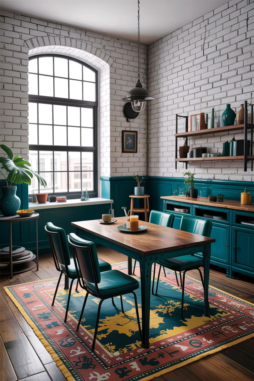 Teal and white industrial dining room - 30 teal and white dining room ideas