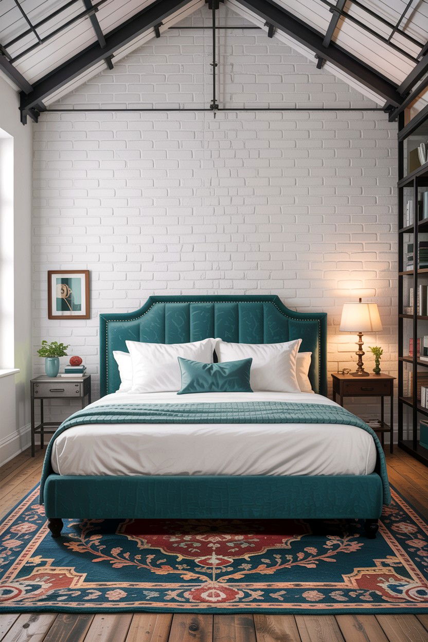 Teal and white industrial loft - 30 teal and white bedroom ideas