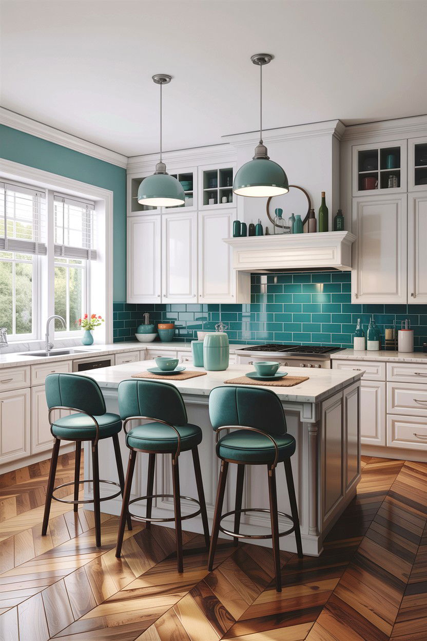 Teal and white kitchen dining combo - 30 teal and white dining room ideas