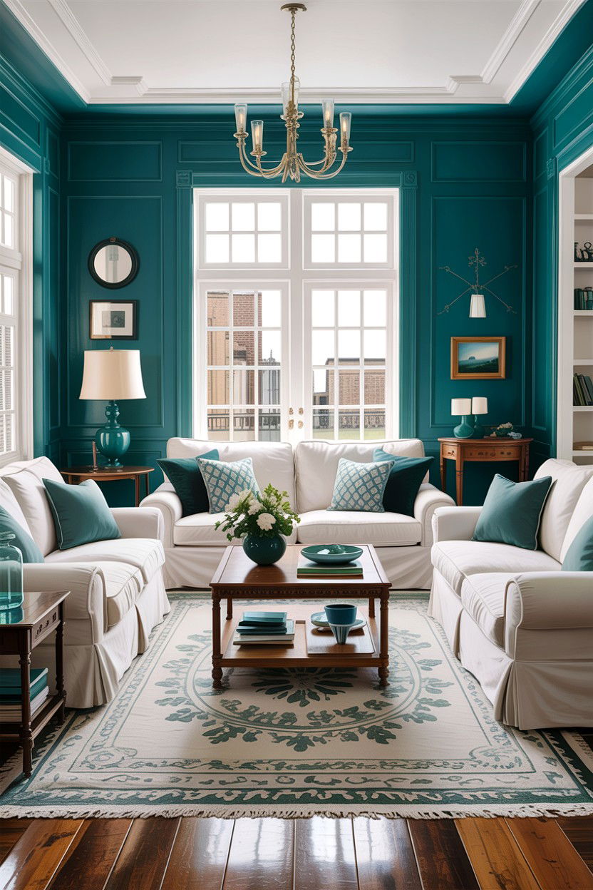 Teal and white living room - 30 traditional teal living room ideas